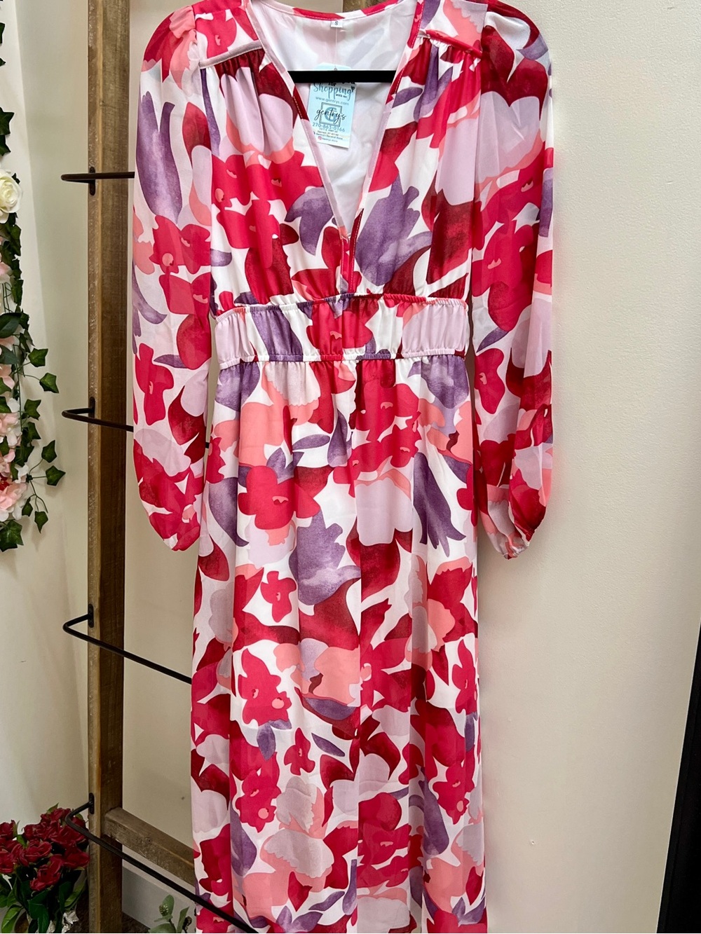 Pink & Purple Floral V-Neck Maxi Dress